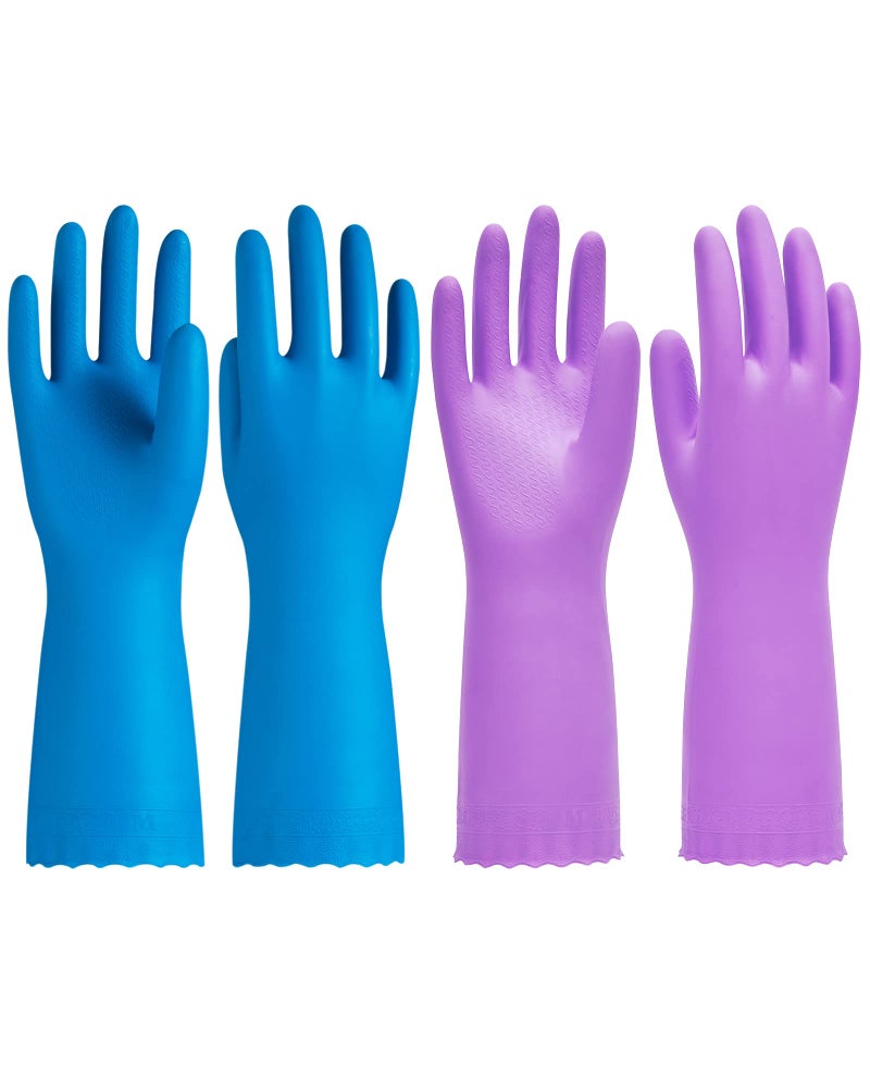 PACIFIC PPE 2 Pairs Dishwashing Cleaning Gloves with Latex free, Cotton lining, Kitchen Gloves (Purple+Blue, Medium) - Image 1